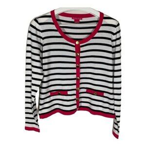 Sunny Leigh Black White Striped Cardigan Sweater Women’s Small